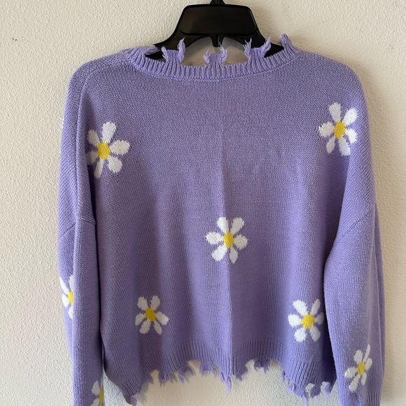 Self Esteem Lavender Daisy V-Neck Sweater - Picture 2 of 6